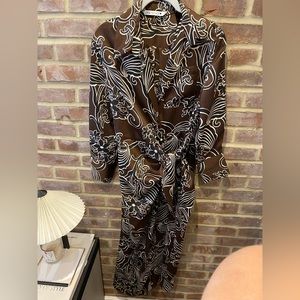 Zara brown and black print midi wrap dress